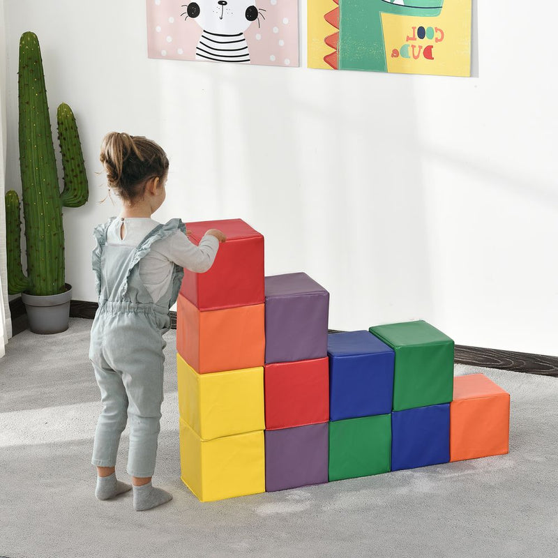 HOMCOM 12 Piece Soft Play Foam Blocks Toy Building Stacking Compliant Learning Toys for Toddler Baby Kids Preschool