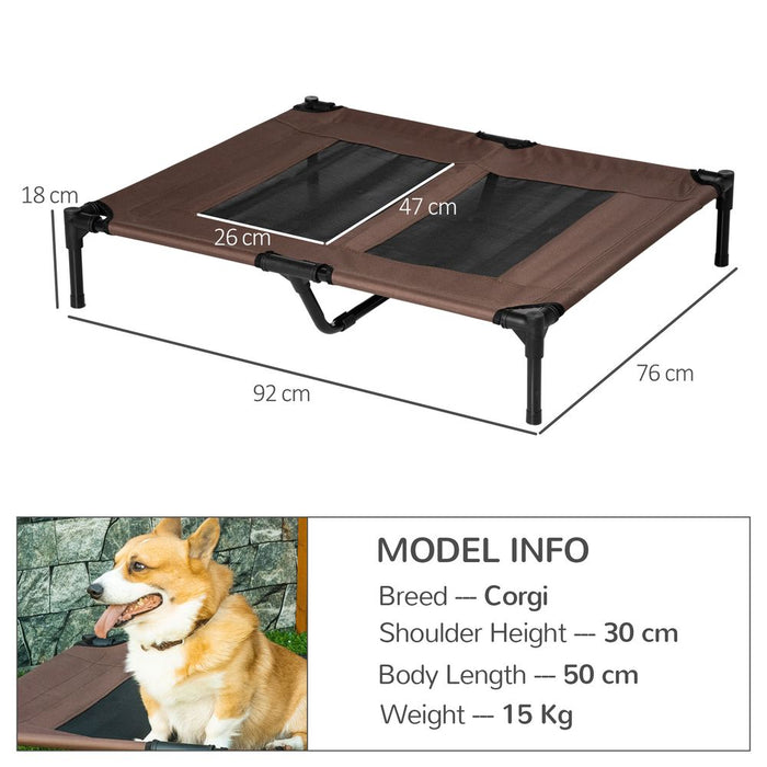 PawHut Large Raised Dog Bed Cat Elevated Lifted Cooling Portable Camping Basket Outdoor Indoor Mesh Pet Cot Metal Frame Brown