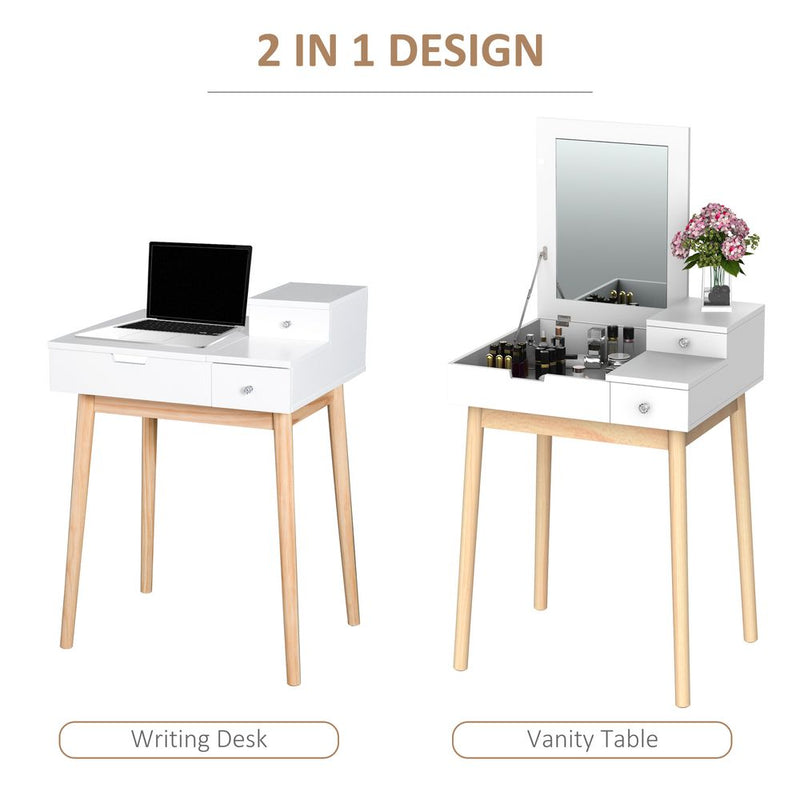HOMCOM Dressing Table Desk Flip-up Mirror Multi-Purpose Large Space 2 Drawers Modern - White