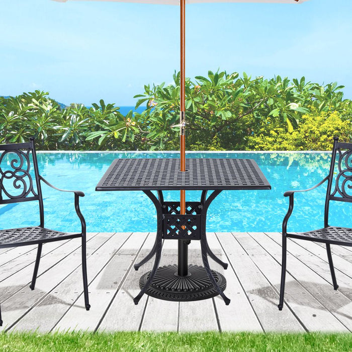 Outsunny Square Aluminium Outdoor Garden Dining Table with Umbrella Hole, Black