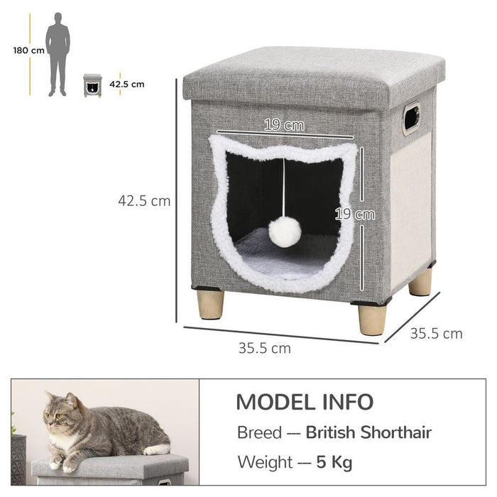 Deluxe PawHut 2-in-1 Cat Bed Ottoman w/ Cushion, Scratching Pad, Handles - Ultimate Cat and Human Comfort!