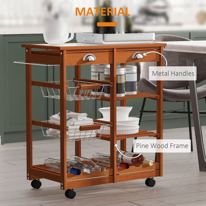 Premium Quality Wooden Kitchen Trolley with Wine Rack - Stylish, Compact, and Functional Design