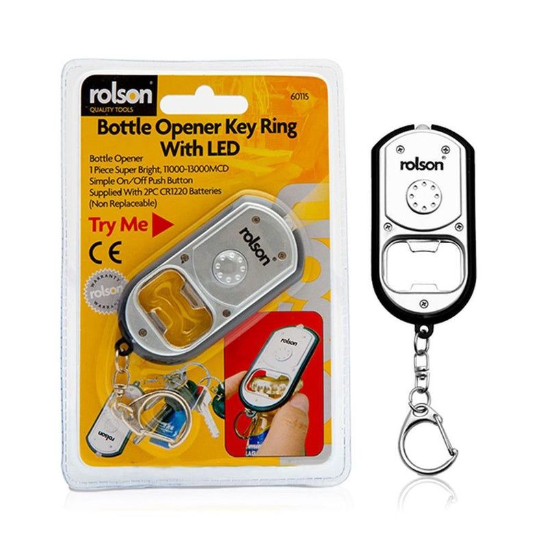 Rolson Bottle Opener Key Ring with LED & On/Off Button - High Quality