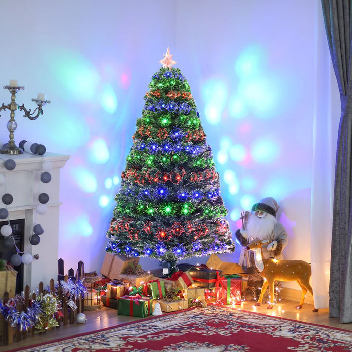 5ft Prelit Artificial Christmas Tree with Multi-Coloured Fiber LED Light Green