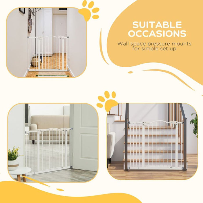 Premium Metal Pet Gate - Adjustable, Auto-Close, White - PawHut