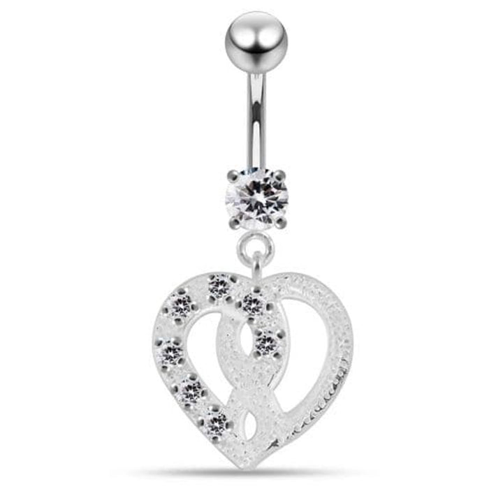 Jeweled Love Twin Hearts Sterling Silver Belly Button Piercing