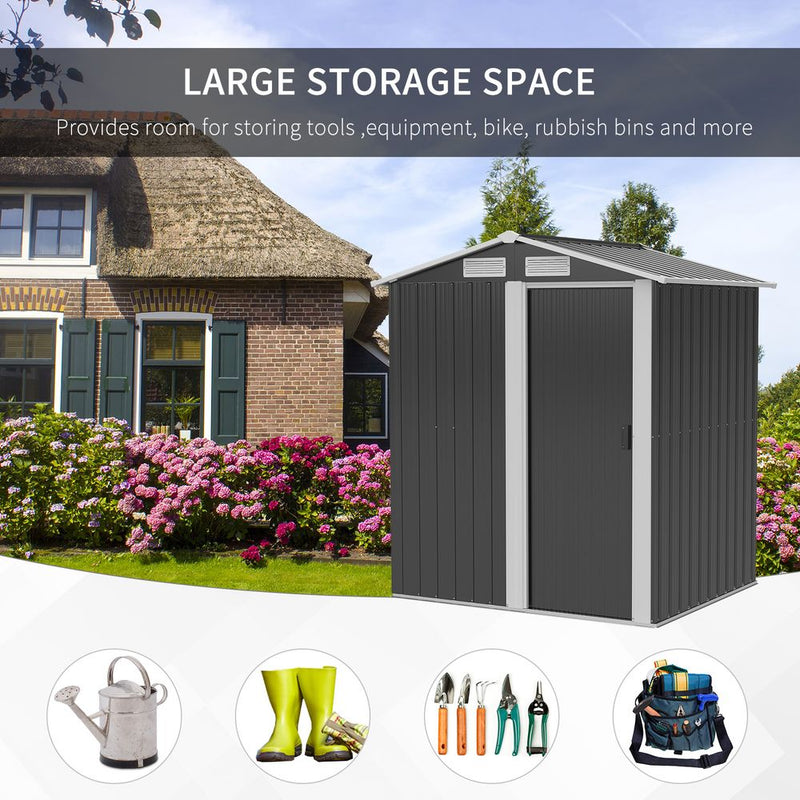 Outdoor Storage Shed, Sliding Door, Sloped Roof  152 x 132 x 188 cm, Grey