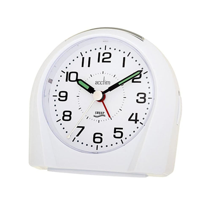 Acctim Europa White Bedside Desk Alarm Clock - Silent Ticking, Luminous Hands - 14112