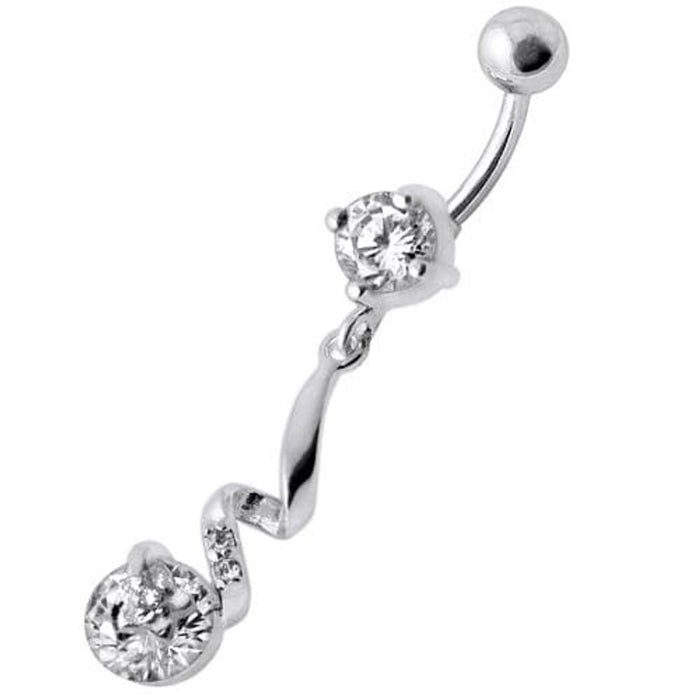 Fancy Jeweled Dangling Star SS Bar Belly Ring