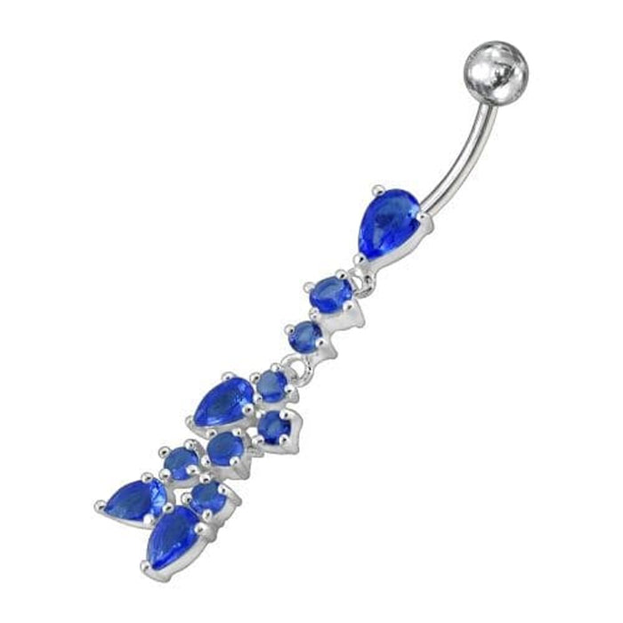 Fancy Dangling Multi Stone Studded SS Curved Belly Ring