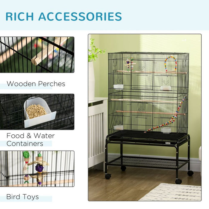 Deluxe Bird Cage: Spacious & Fun With Stand, Wheels, Toys - Ideal for Budgies, Finches, Parakeets