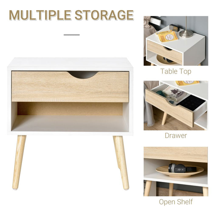 Modern Bedside Table: Drawer + Shelf, Nightstand, End Table