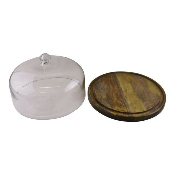 Mango Wood Cake Stand - Glass Dome - High Quality