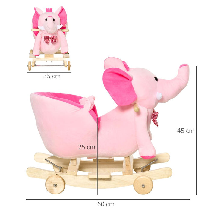 2-In-1 Pink Baby Rocking Horse Ride On Elephant - Wheels, Music