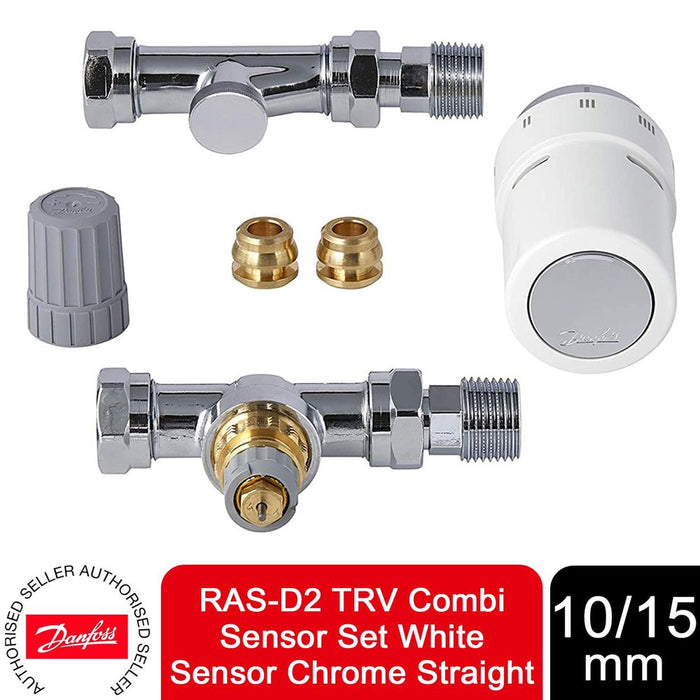 Danfoss RAS-D2 TRV Combi Sensor Set - White Sensor, Chrome Straight, 10/15 mm