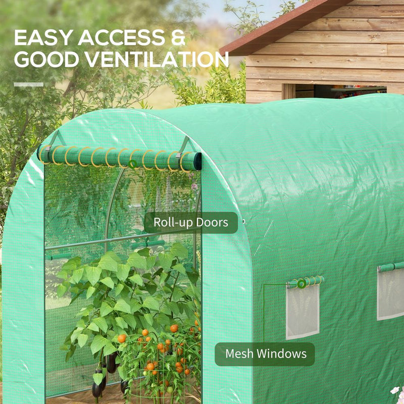 Outsunny Polytunnel Green House with Sprinkler System, Wide Door