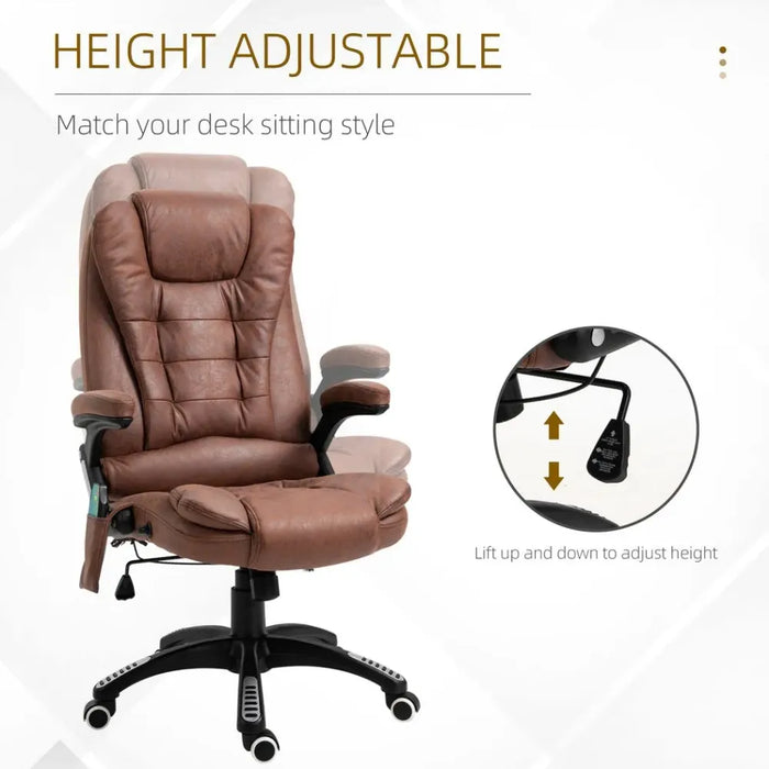 Executive Reclining Chair w/ Heating Massage Points Relaxing Headrest Brown