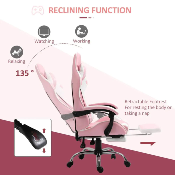 Racing Gaming Chair w/ Lumbar Support, Home Office Desk Gamer Recliner, Pink