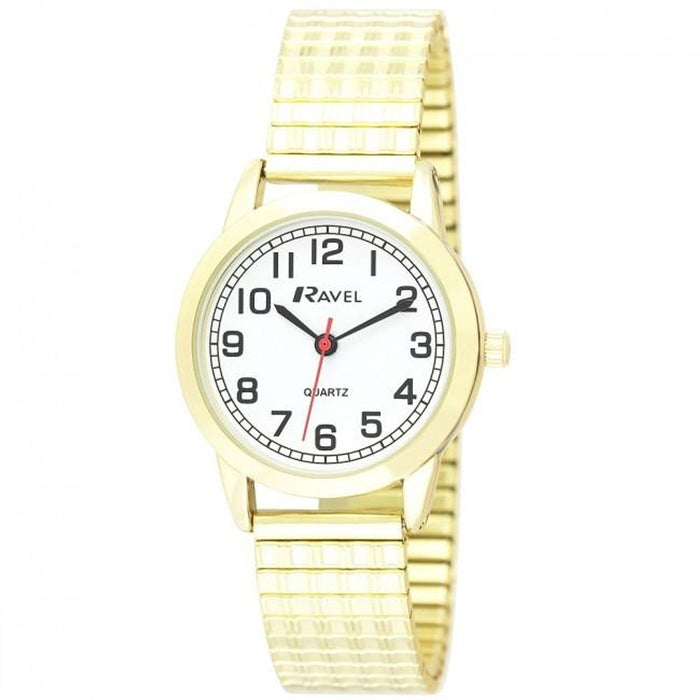 Ravel Ladies White Dial Gold Bracelet Watch - Bold Numbers & Expander - R0232.12.2