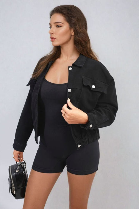 Cropped Button Jacket with Front Pockets