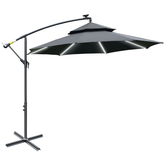 Premium Outsunny 3m Cantilever Umbrella - Hanging Banana Design - Solar LED Lights - Black, High Quality