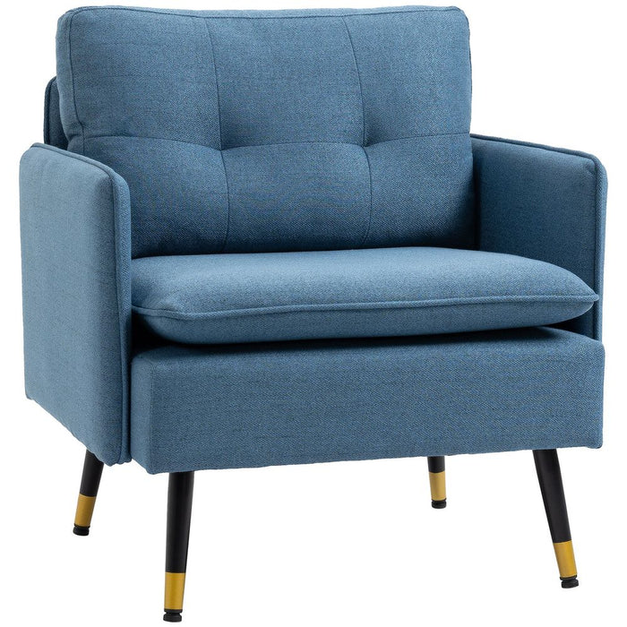 Premium Dark Blue Upholstered Armchair - Tufted Accent Chair for Bedroom - Modern Design & High Quality