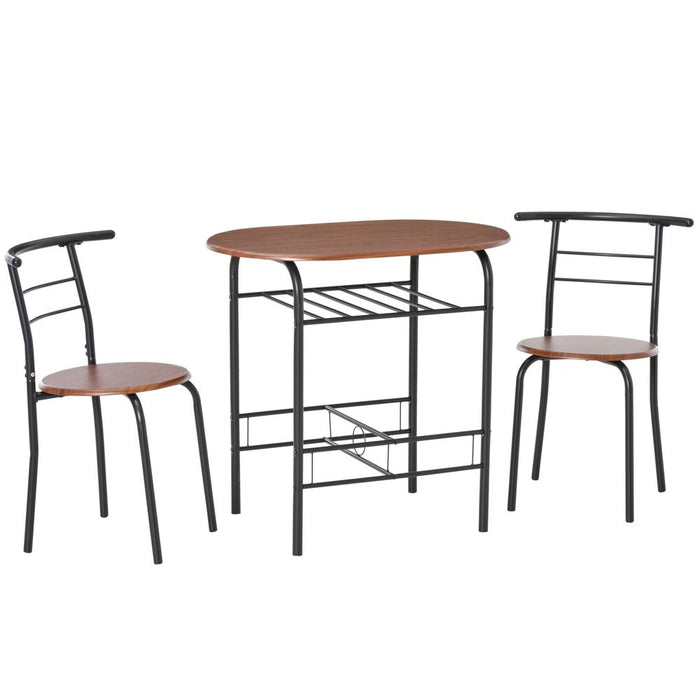 Rustic 2-Seater Bar Stool Set w/ Bottle Shelf - Durable Wood & Metal Construction