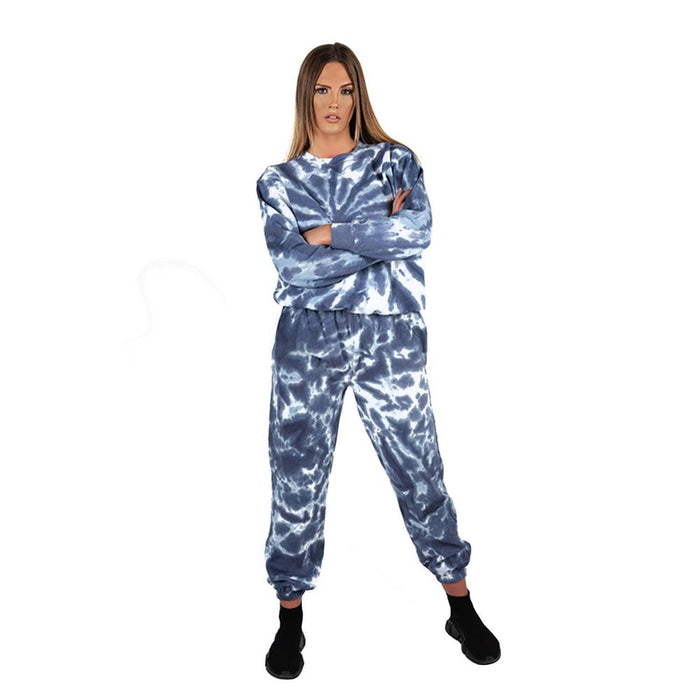 Best Quality Wellworth Women's Tie Dye Loungewear Set - Blue, 2pcs, Sweatshirt & Pyjama Set