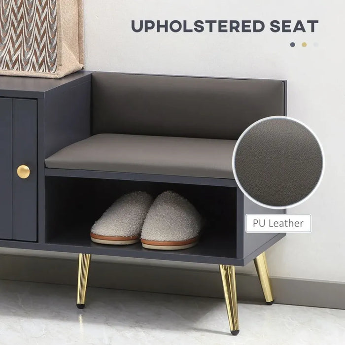 Modern Grey Shoe Bench with Storage Cabinet & Seating Cushion - Entryway Hallway Organizer