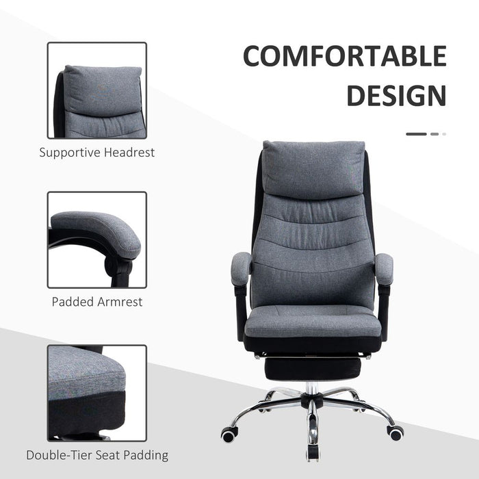 Vinsetto Office Chair Fabric Executive Desk Chair, 135° Reclining Computer Chair with Adjustable Height, Swivel Wheels and Retractable Footrest, Grey