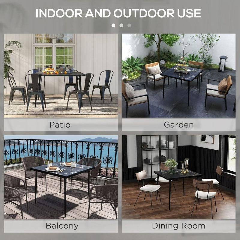 Premium Outsunny Outdoor Dining Table - Seats 4, Tempered Glass Top, Elegant Marble Effect - Black