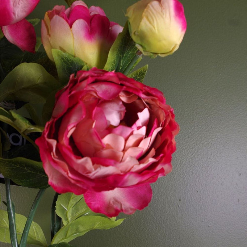 Premium Quality Artificial Pink Peony Flowering Plant: Realistic Fabric Flowers, Wired Stems, Indoor Use Only!