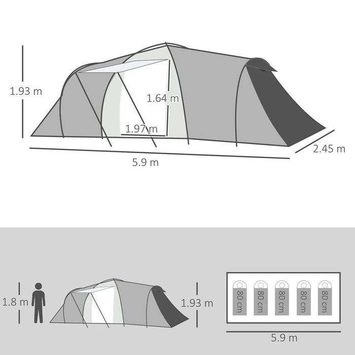 Outsunny 4-6 Person Camping Tent with 2 Bedroom, Living Area and Vestibule