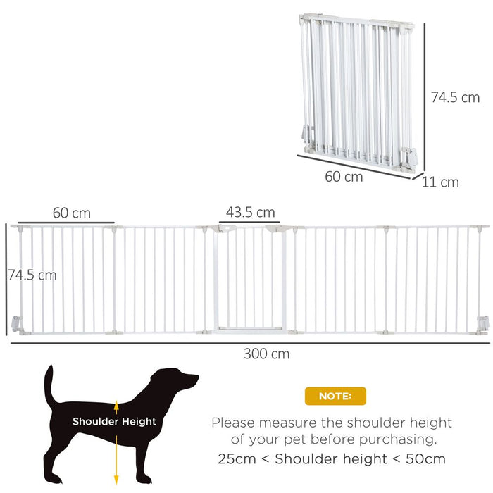 5-Panel Dog Playpen | Pet Gate | Indoor Stair Barrier | Walk Through Door | White