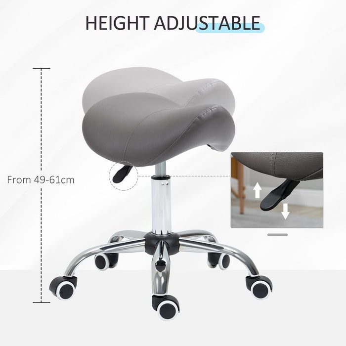 HOMCOM PU Leather Saddle Stool: Adjustable Height, Molded Padded Seat, Professional Salon Quality