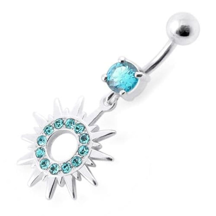 Fancy Colored Sun Jeweled Dangling Banana Bar Belly Ring