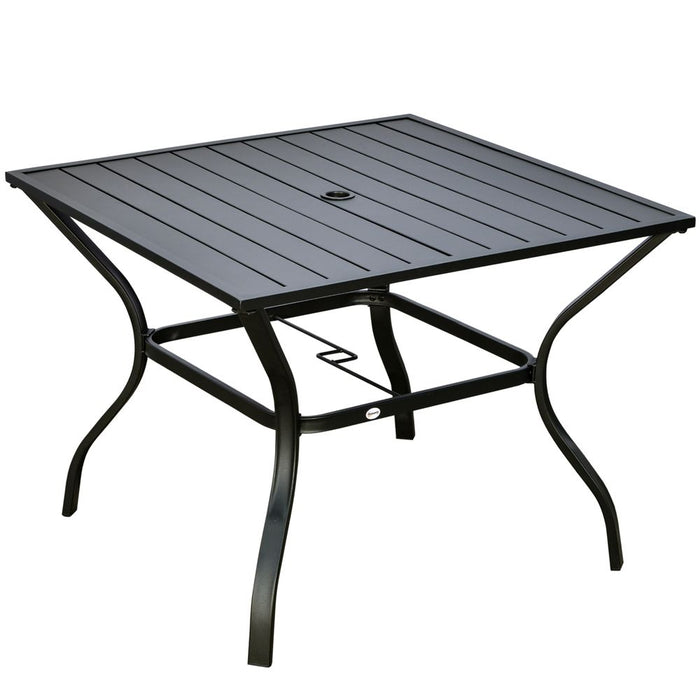 Outsunny Garden Table with Parasol Hole for Four, Slatted Metal Plate Top