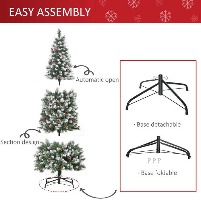 6FT Artificial Christmas Tree Pencil Tree Berries Pinecones Foldable Feet Green