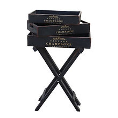 SET 3 BLACK WOODEN CHAMPAGNE TOFFEE TRAYS