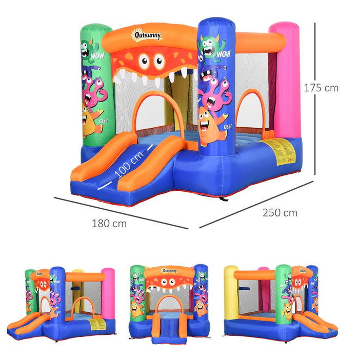 Outsunny 3-in-1 Kids Bouncy Castle with Slide Trampoline Basket, Inflatable Bounce House with Blower for Kids Age 3-8 Monster Design 2.5 x 1.8 x 1.75m