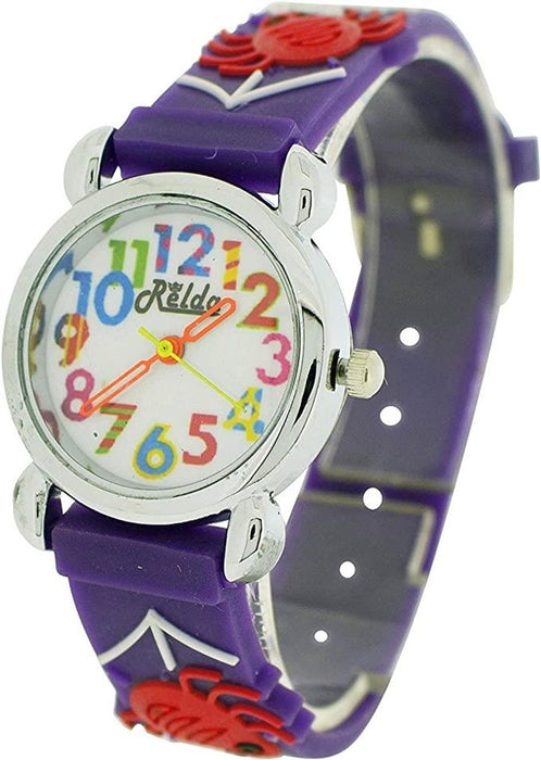 Relda Children's Spider Web Purple Girl's Watch REL103 - Analog, Silicone Strap, Big Numbers, High Quality