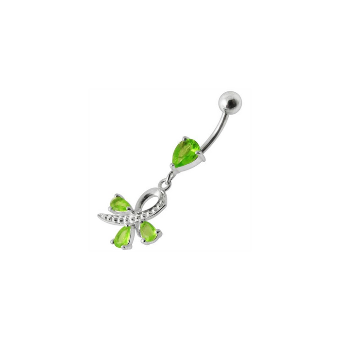 Silver  Pear Jeweled Dangling SS Belly Ring Body Jewelry