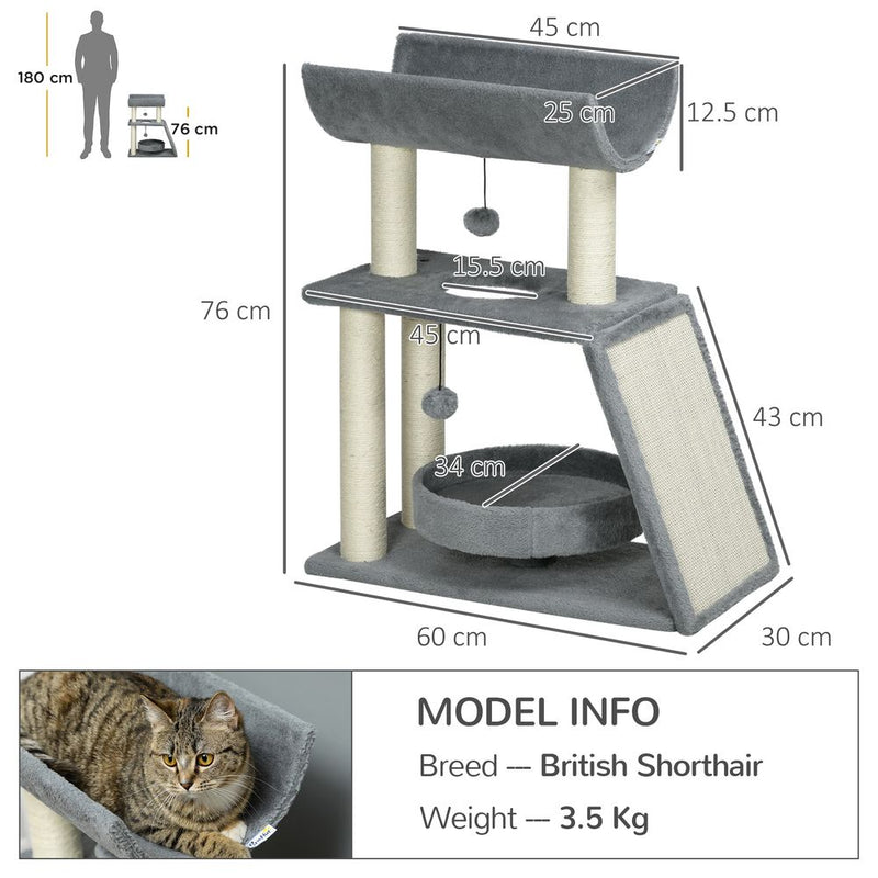 Premium Indoor Cat Tree Tower: Scratching Posts, Pad, Light Grey, Toy Ball - High Quality & Easy Assembly