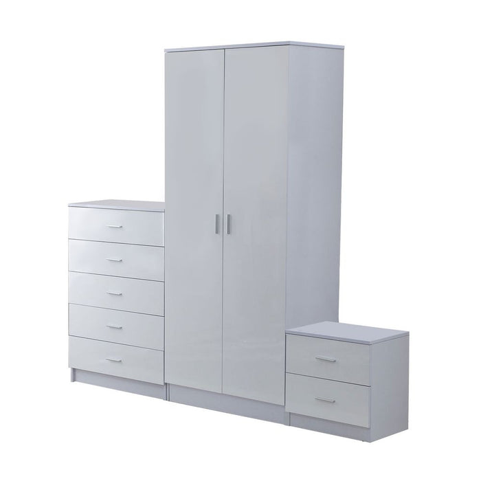 Tall White High Gloss Wardrobes 3Pc Chest Nightstand 7 Drawer - Best Quality & Elegance