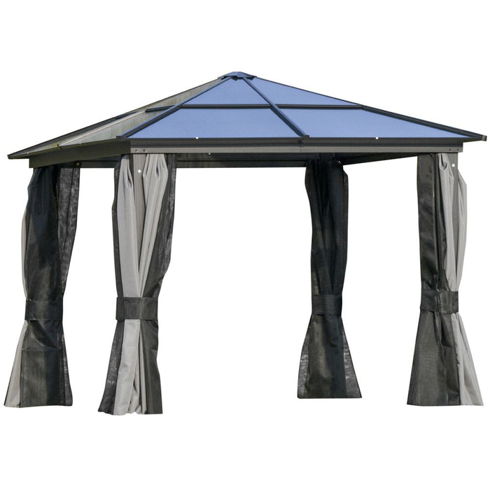 High-Quality 3x3m PC Aluminium Hardtop Gazebo with Curtains & Netting