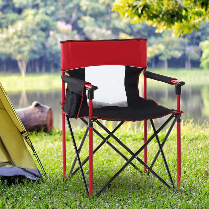 Premium Outdoor Folding Camping Chair- Red, With Cup Holder, Pocket & Backrest. Durable & Portable for Fishing, Festivals & Sports.