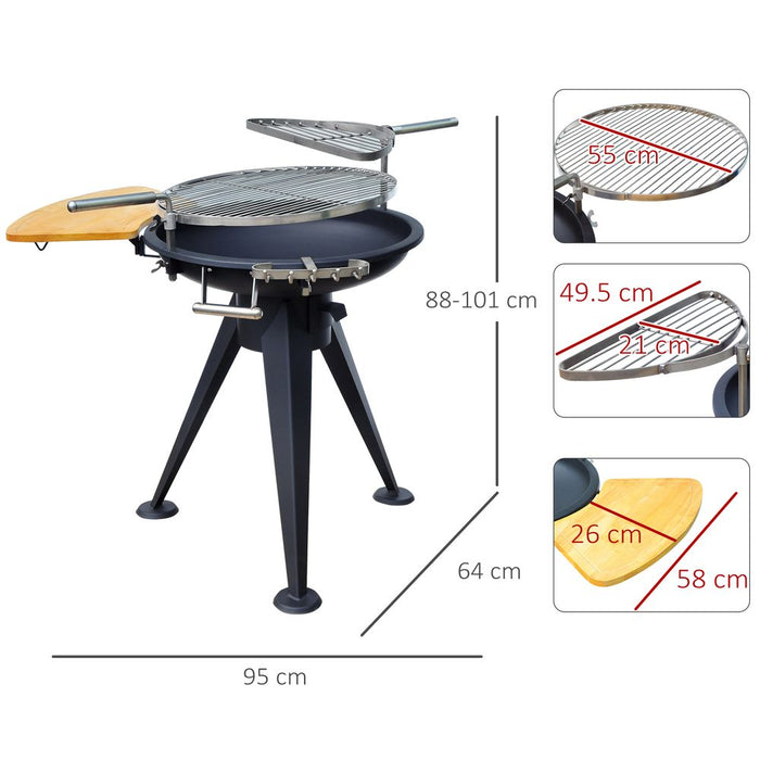 Premium Steel BBQ Grill with Adjustable Height and Bonus Cutting Board - Ideal for Outdoor Parties and Gatherings