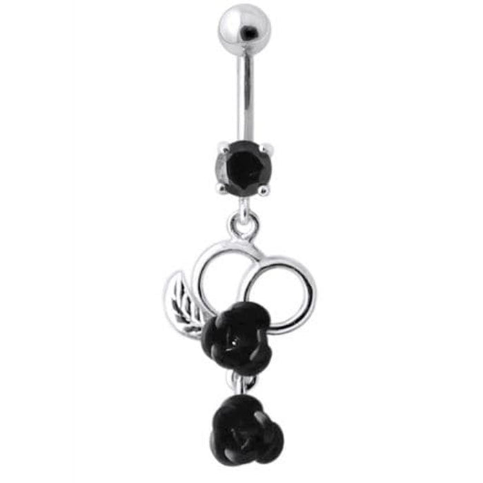 Fancy Silver Jeweled Dangling Navel Ring