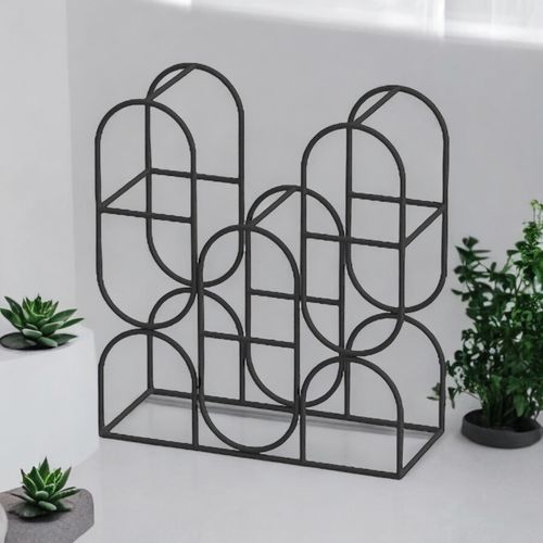 14" CAST IRON BLACK 8 BOTTLE WINE RACK