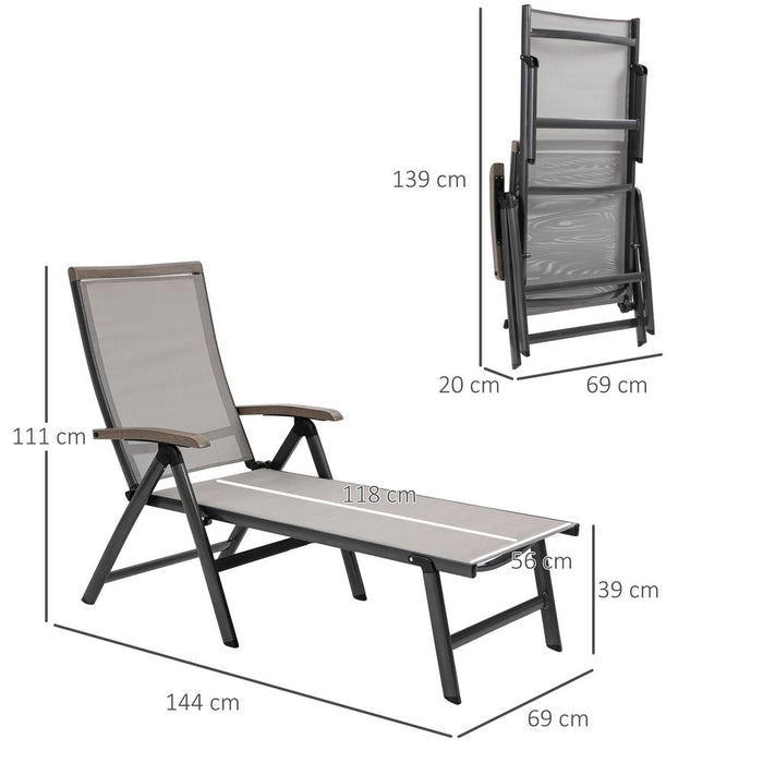 Folding Sun Lounger, Adjustable Aluminium Frame Brown